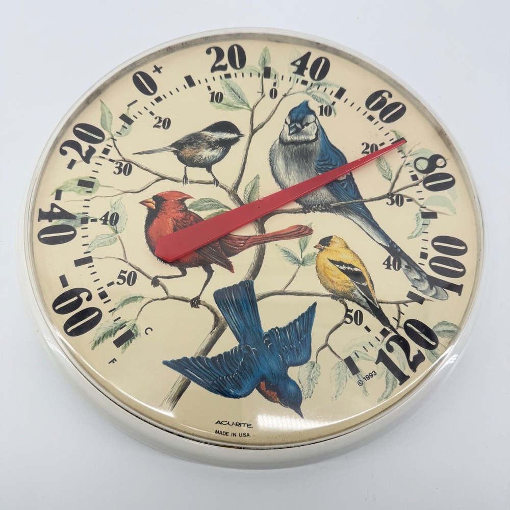 AcuRite Thermometer Songbirds 1993 Plastic White Bird Pattern 12.5in Dial